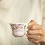Authentic Jingdezhen Hand-Painted Peony Blossom Handled Master Teacup - 150ml Gongfu Teacup
