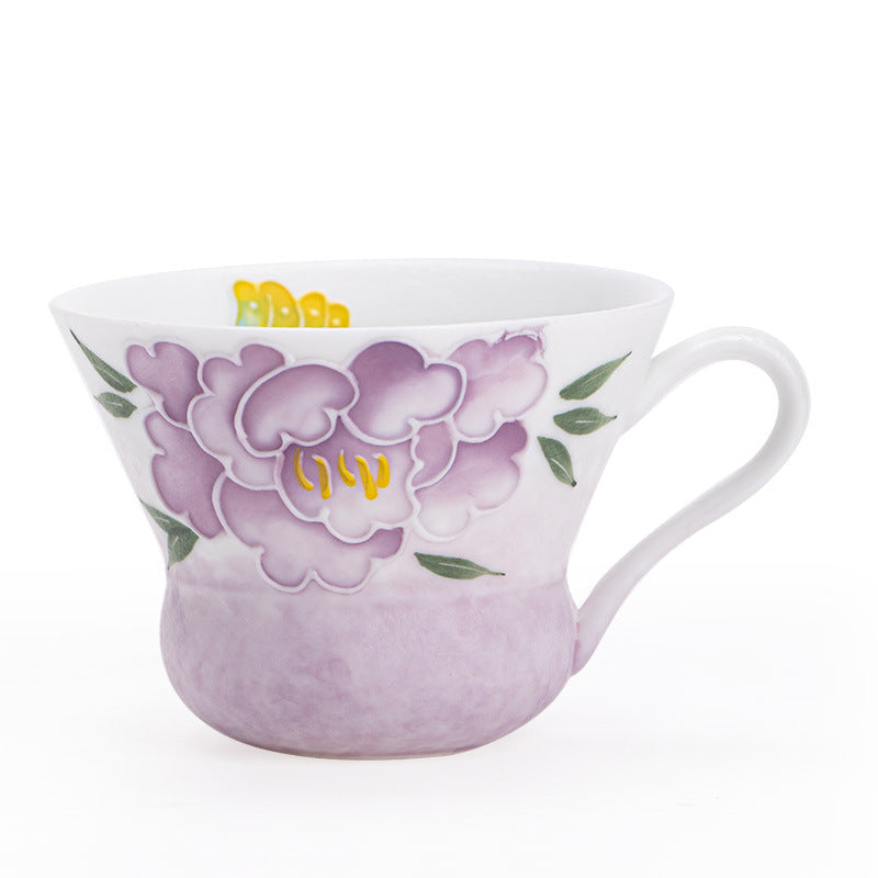 Authentic Jingdezhen Hand-Painted Peony Blossom Handled Master Teacup - 150ml Gongfu Teacup