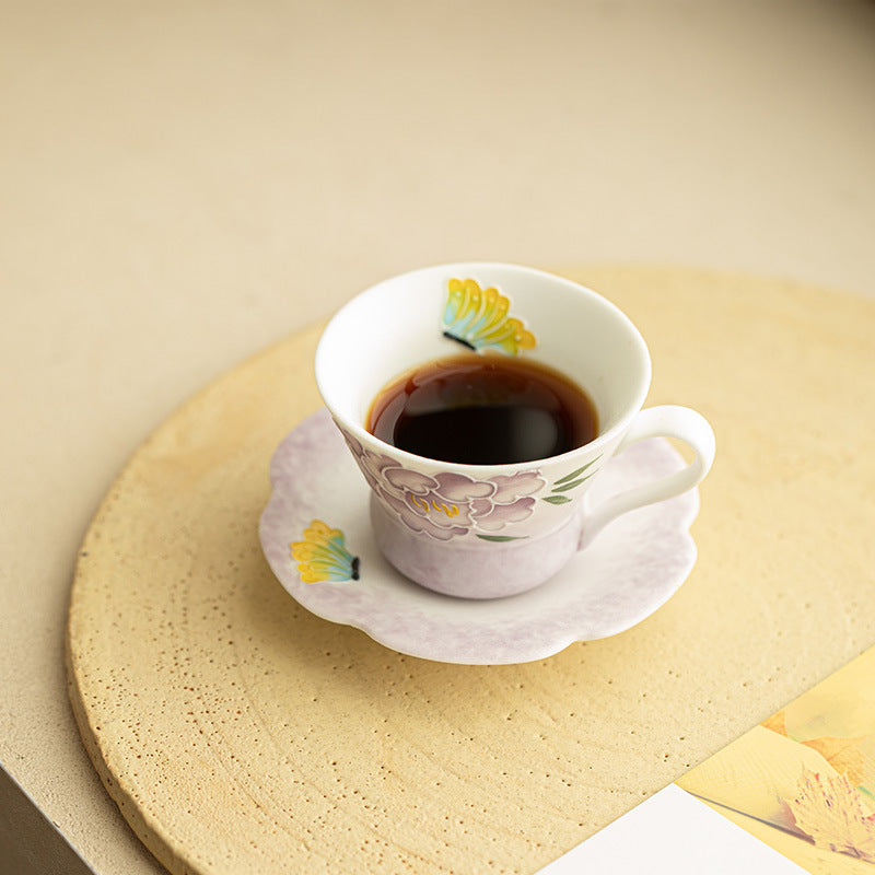 Authentic Jingdezhen Hand-Painted Peony Blossom Handled Master Teacup - 150ml Gongfu Teacup