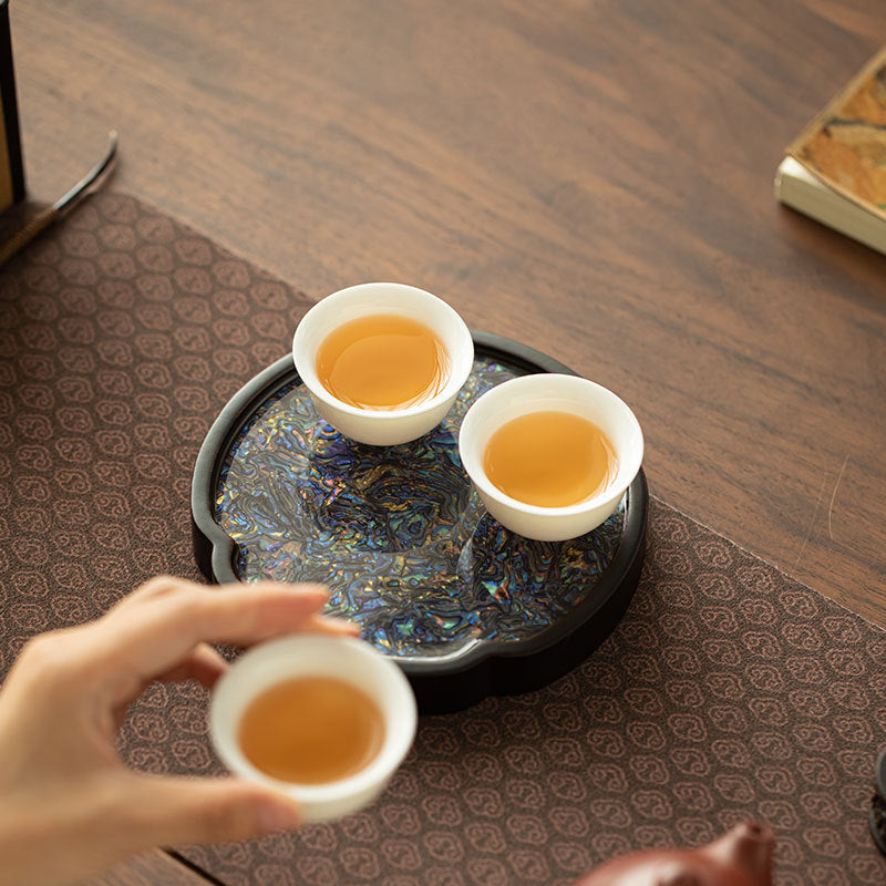 Neo-Chinese Mother-of-Pearl Inlay Begonia Bamboo Teaware Tray & Coaster Set