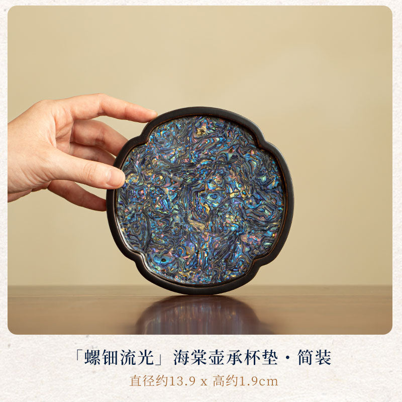 Neo-Chinese Mother-of-Pearl Inlay Begonia Bamboo Teaware Tray & Coaster Set