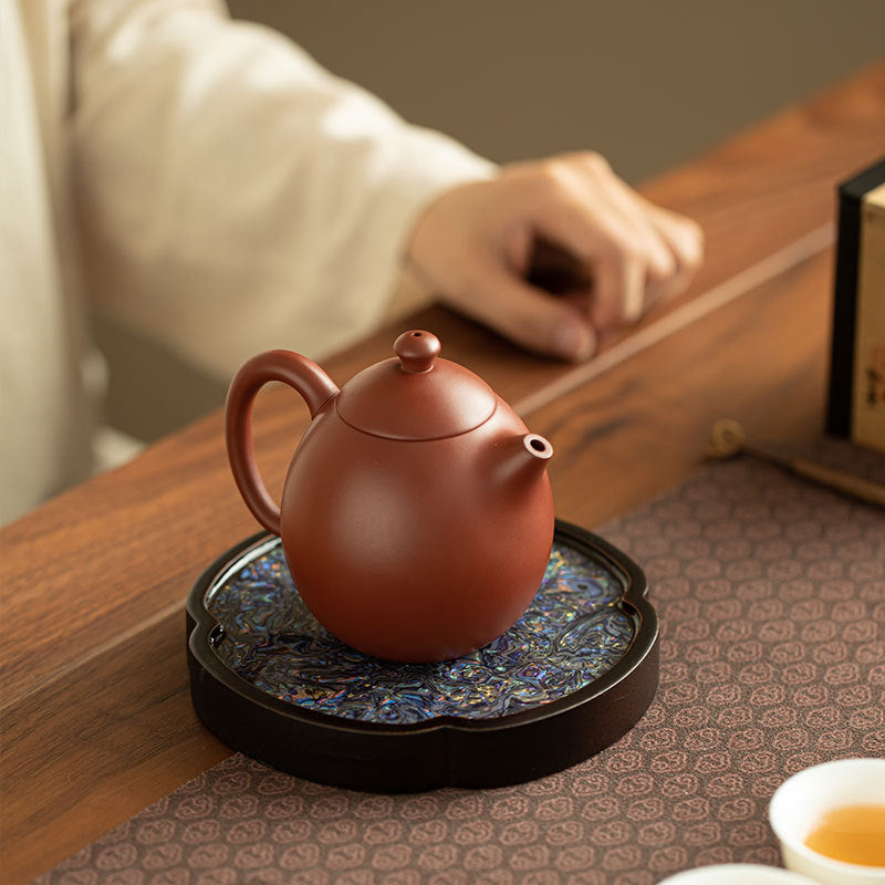 Neo-Chinese Mother-of-Pearl Inlay Begonia Bamboo Teaware Tray & Coaster Set
