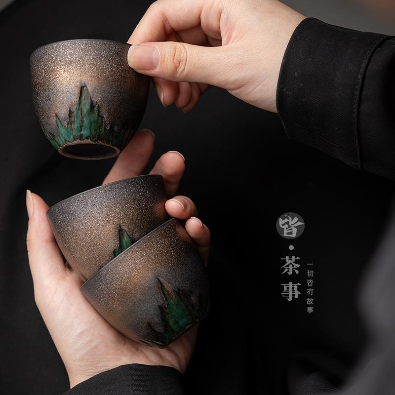 Authentic Coarse Stoneware 24K Gold-Gilded Master Tasting Cup - 80ml Gongfu Teacup