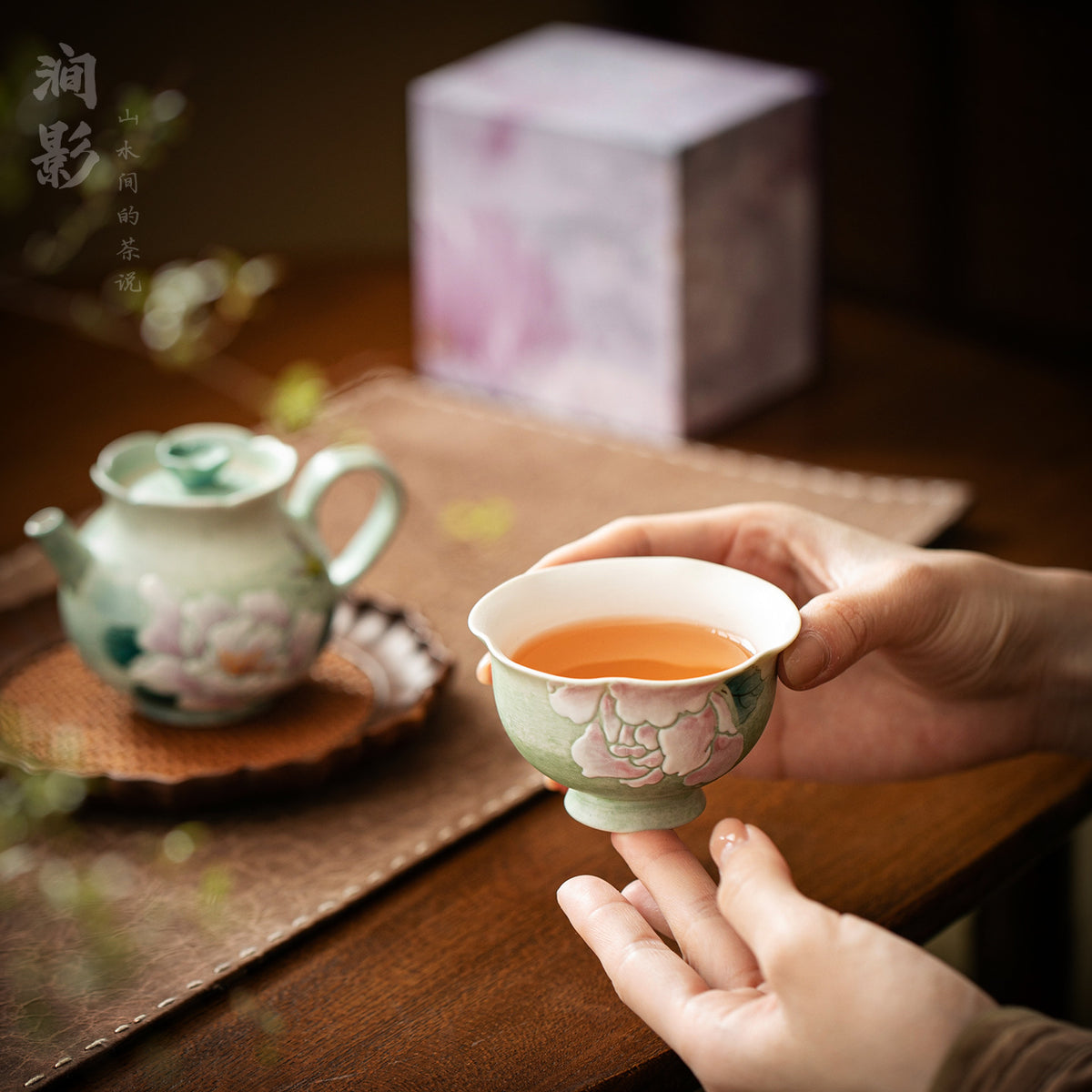 Authentic Hand-Painted Peony Pedestal High-Stem Master Teacup - 75ml Anti-Scald Gongfu Cup