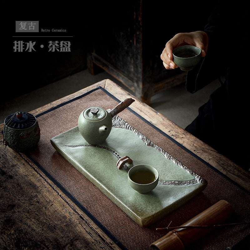 Authentic Stream Shadow Ceramic Water-Storage & Drainage Dry Tea Tray - 25cm Teaware