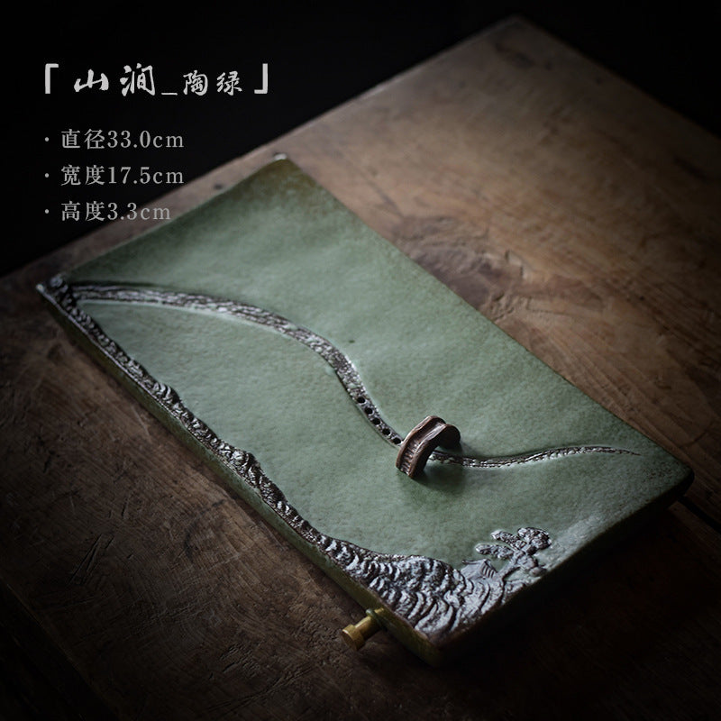 Authentic Stream Shadow Ceramic Water-Storage & Drainage Dry Tea Tray - 25cm Teaware