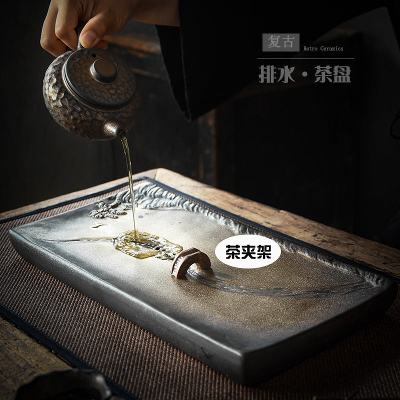 Authentic Stream Shadow Ceramic Water-Storage & Drainage Dry Tea Tray - 25cm Teaware