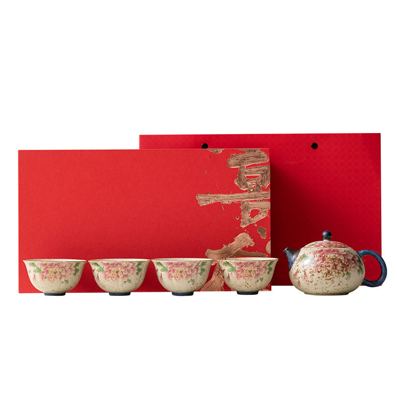 Authentic Chinese Gongfu Ceramic Teapot & 4 Cups Tea Set - Complete Gift Box Suite