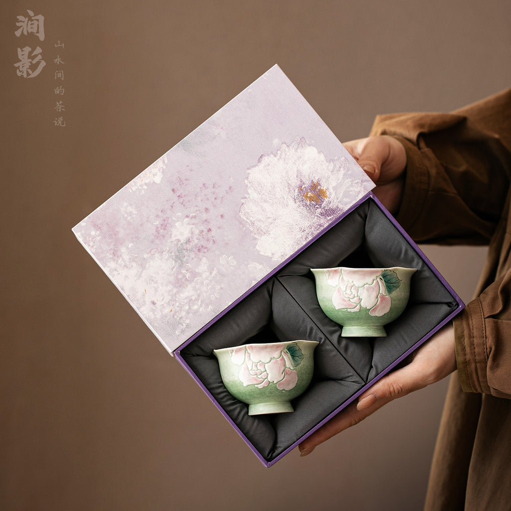 Authentic Hand-Painted Peony Pedestal High-Stem Master Teacup - 75ml Anti-Scald Gongfu Cup