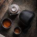 Authentic Coarse Stoneware Quick Kuai Ke Portable Travel Tea Set - 1 Pot + 2 Cups with Travel Case