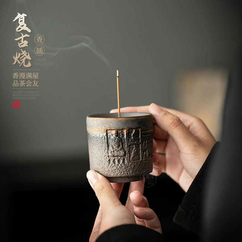Authentic Dunhuang Coarse Stoneware Stick & Coil Censer Incense Holder - Teaware Accessories