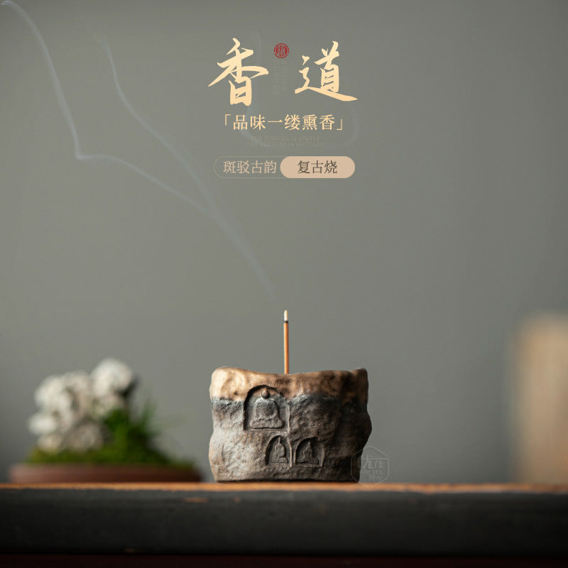 Authentic Dunhuang Coarse Stoneware Stick & Coil Censer Incense Holder - Teaware Accessories
