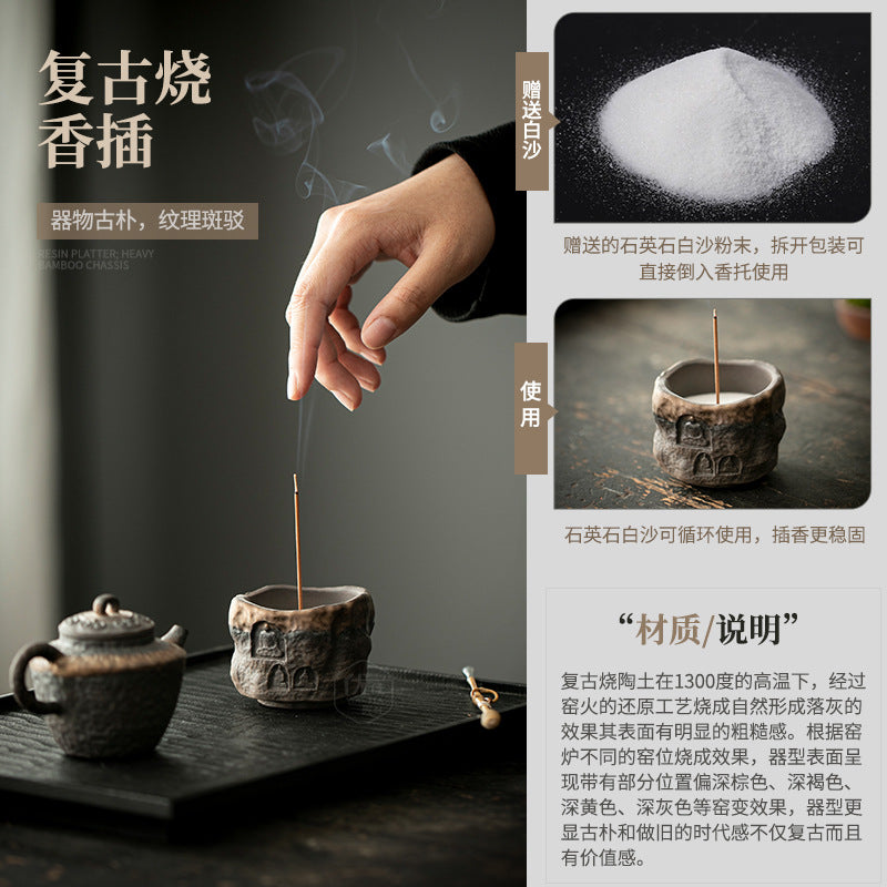 Authentic Dunhuang Coarse Stoneware Stick & Coil Censer Incense Holder - Teaware Accessories