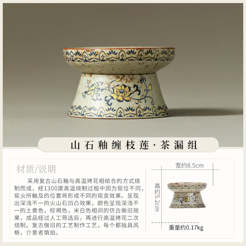 Authentic Coarse Stoneware Integrated Ceramic Tea Strainer & Filter Stand - 2pc Teaware