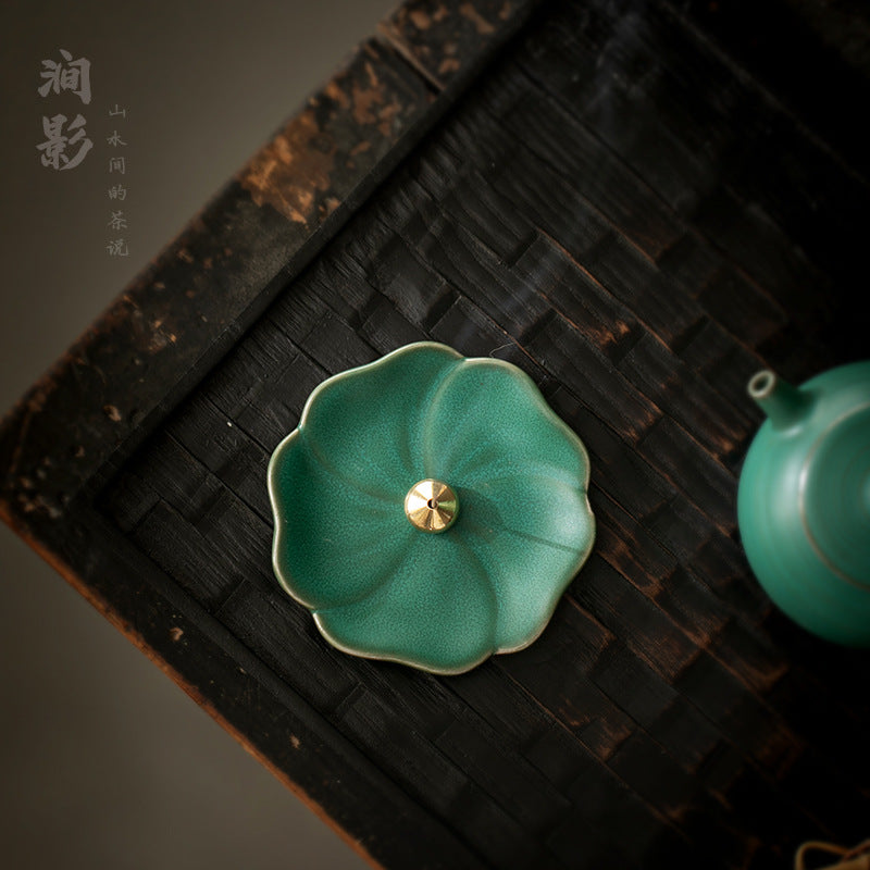 Authentic Zen Water-Drop Ceramic Stick Incense Holder & Ash Saucer - Teaware Accessories