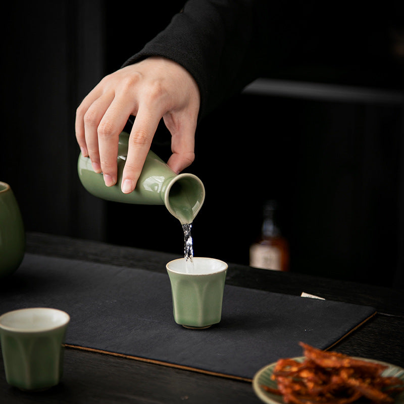 Authentic Ceramic Wine Warmer Flask & Cups Set - Complete Chinese Liquor Serving Suite