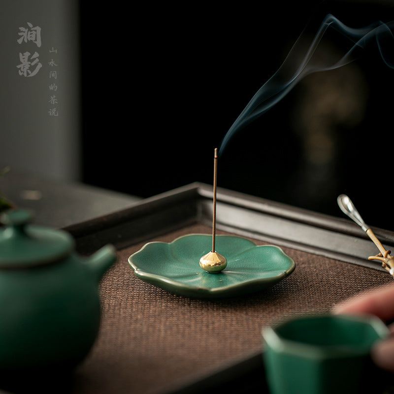 Authentic Zen Water-Drop Ceramic Stick Incense Holder & Ash Saucer - Teaware Accessories