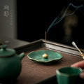 Authentic Zen Water-Drop Ceramic Stick Incense Holder & Ash Saucer - Teaware Accessories