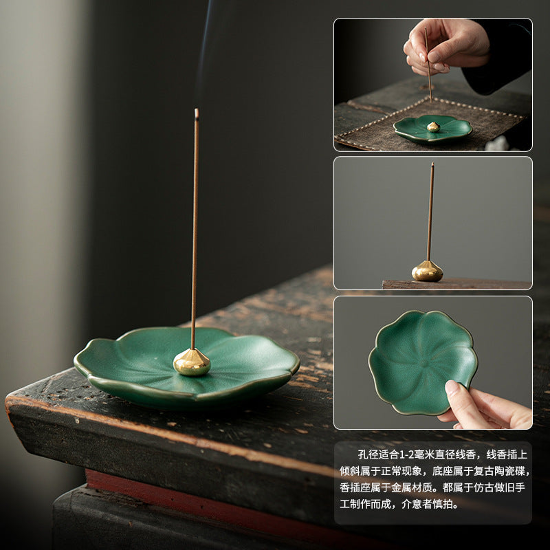Authentic Zen Water-Drop Ceramic Stick Incense Holder & Ash Saucer - Teaware Accessories