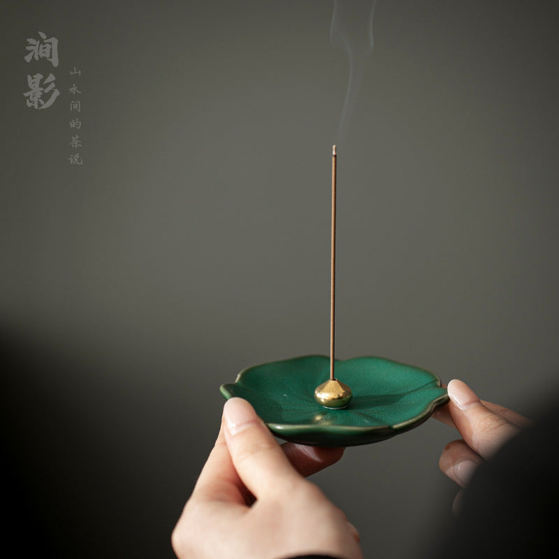 Authentic Zen Water-Drop Ceramic Stick Incense Holder & Ash Saucer - Teaware Accessories