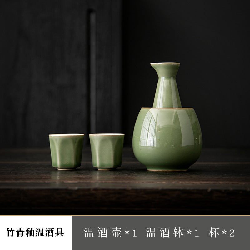 Authentic Ceramic Wine Warmer Flask & Cups Set - Complete Chinese Liquor Serving Suite