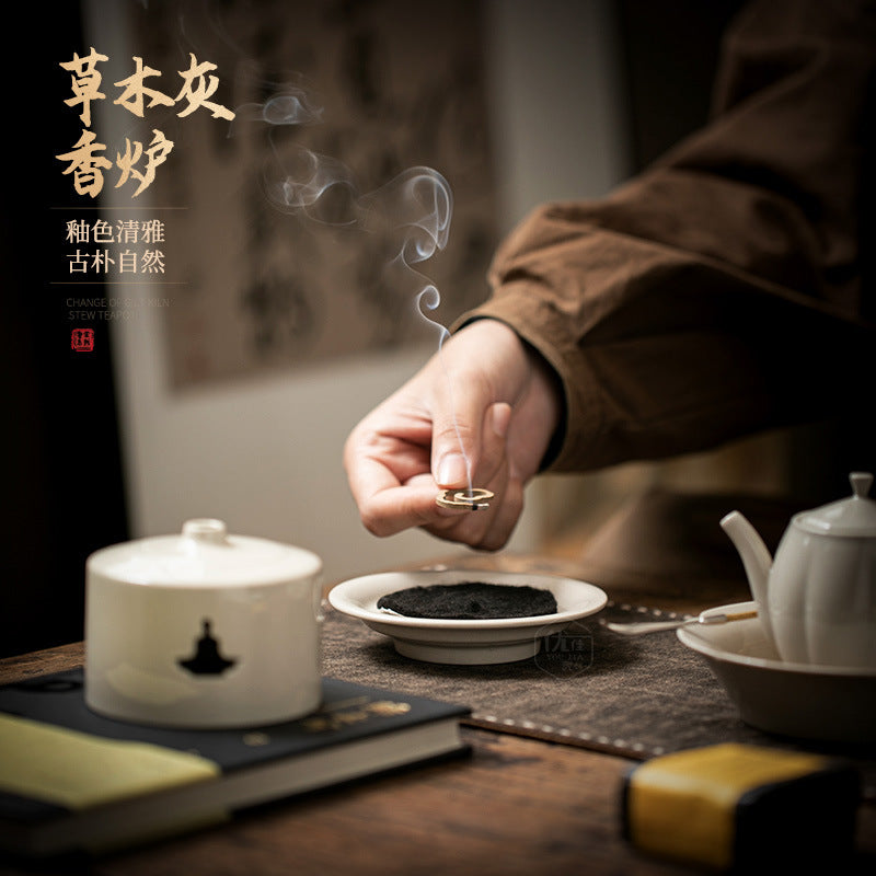 Authentic Plant-Ash Glaze Antique Ceramic Coil Censer Incense Burner - 12cm Teaware Accessories
