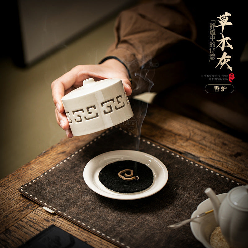 Authentic Plant-Ash Glaze Antique Ceramic Coil Censer Incense Burner - 12cm Teaware Accessories