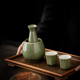 Authentic Ceramic Wine Warmer Flask & Cups Set - Complete Chinese Liquor Serving Suite