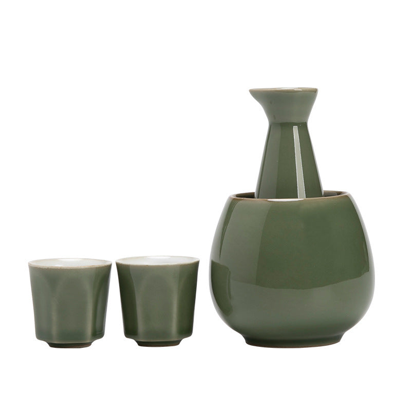 Authentic Ceramic Wine Warmer Flask & Cups Set - Complete Chinese Liquor Serving Suite