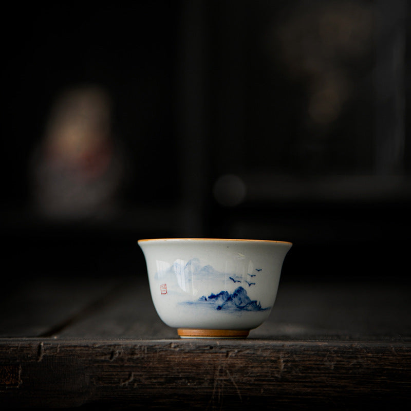 Authentic Hand-Painted Blue & White Porcelain Master Tasting Cup - 75ml Gongfu Teacup