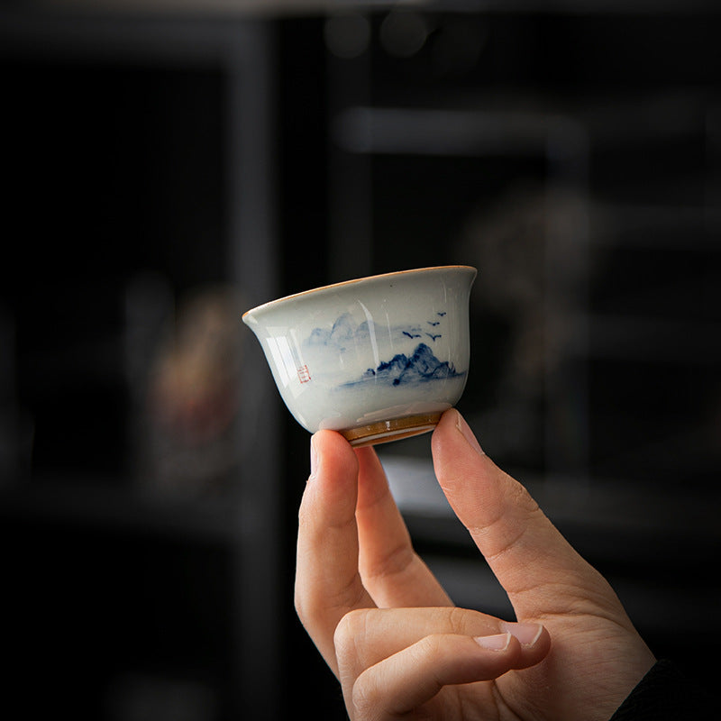 Authentic Hand-Painted Blue & White Porcelain Master Tasting Cup - 75ml Gongfu Teacup