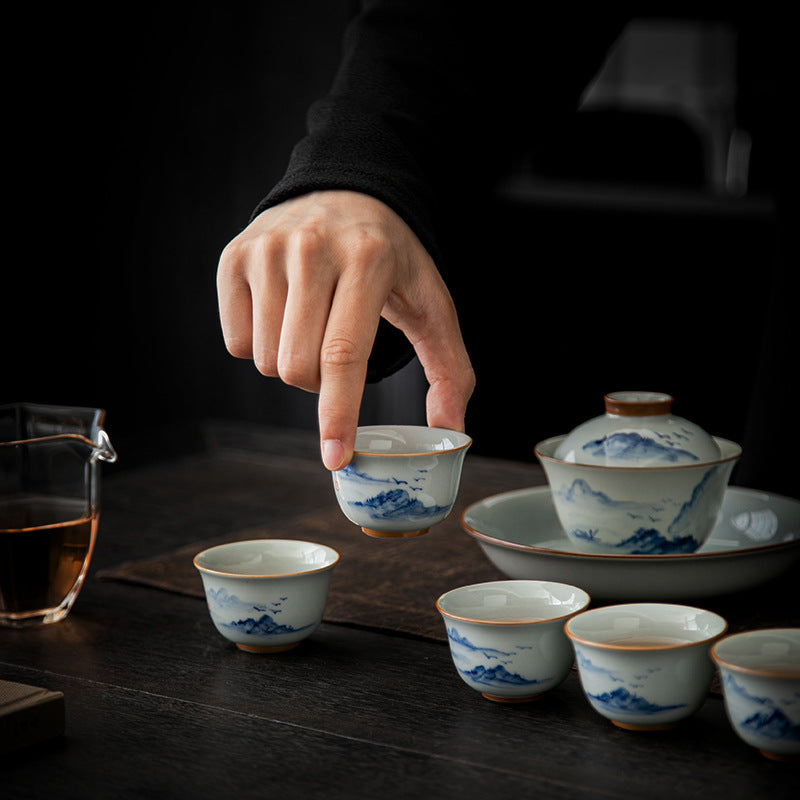 Authentic Hand-Painted Blue & White Porcelain Master Tasting Cup - 75ml Gongfu Teacup