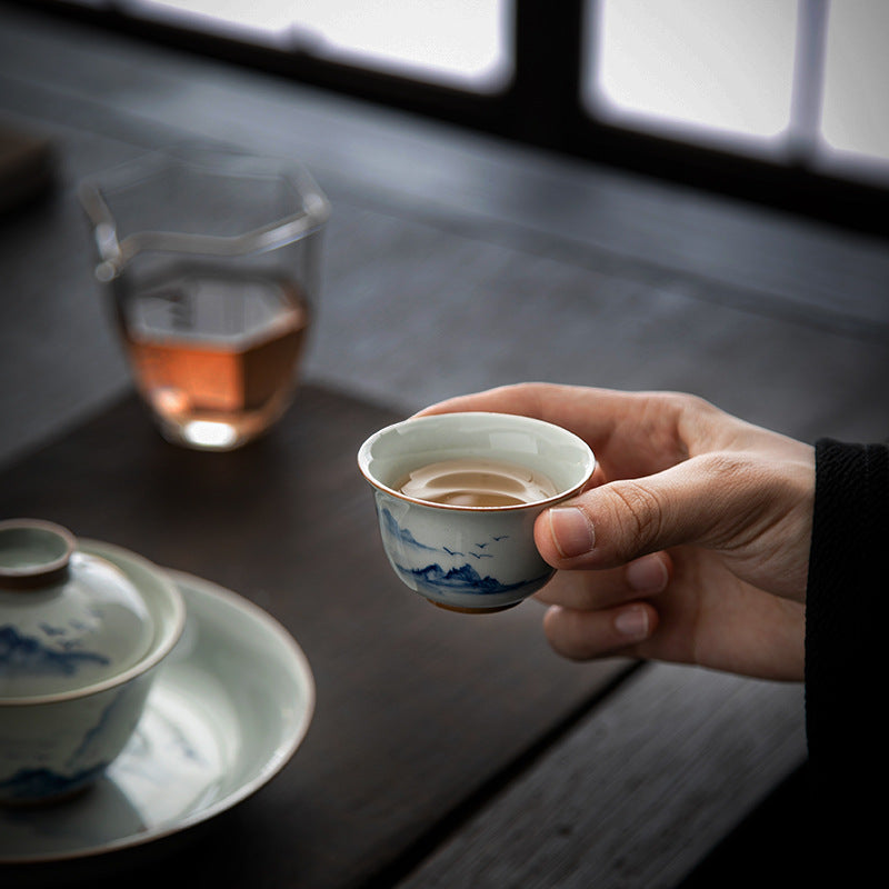 Authentic Hand-Painted Blue & White Porcelain Master Tasting Cup - 75ml Gongfu Teacup