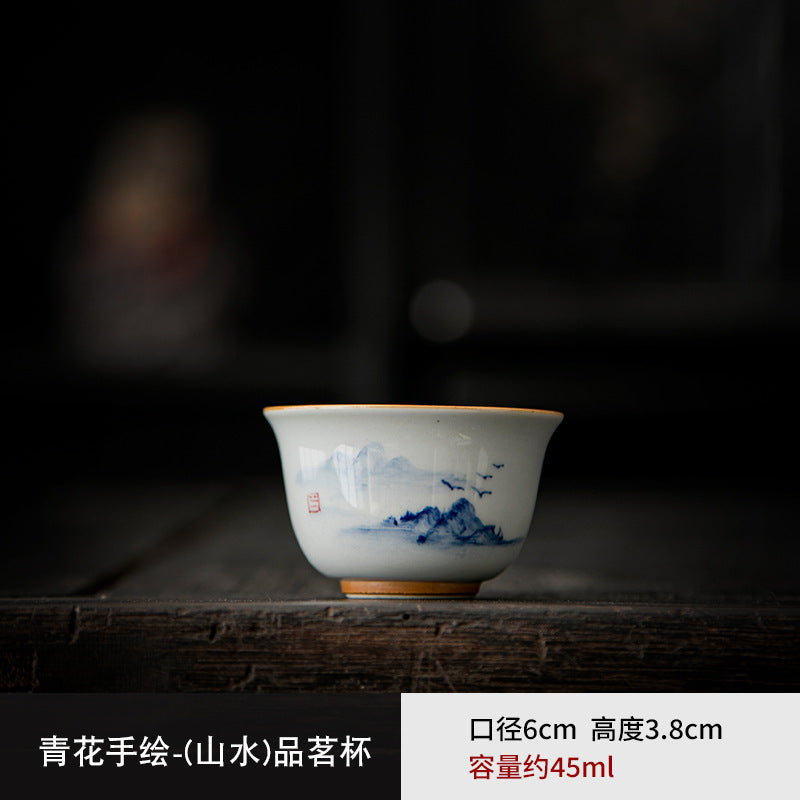 Authentic Hand-Painted Blue & White Porcelain Master Tasting Cup - 75ml Gongfu Teacup