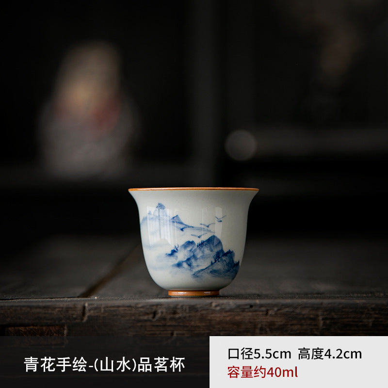 Authentic Hand-Painted Blue & White Porcelain Master Tasting Cup - 75ml Gongfu Teacup