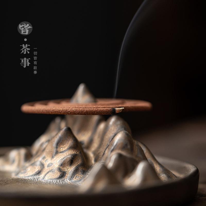 Authentic 24K Gold Mountain Backflow & Stick Incense Burner Altar - Teaware Accessories