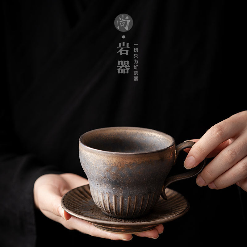 Authentic Coarse Stoneware 24K Gold-Gilded Ceramic Coffee & Tea Mug - 320ml Breakfast Cup