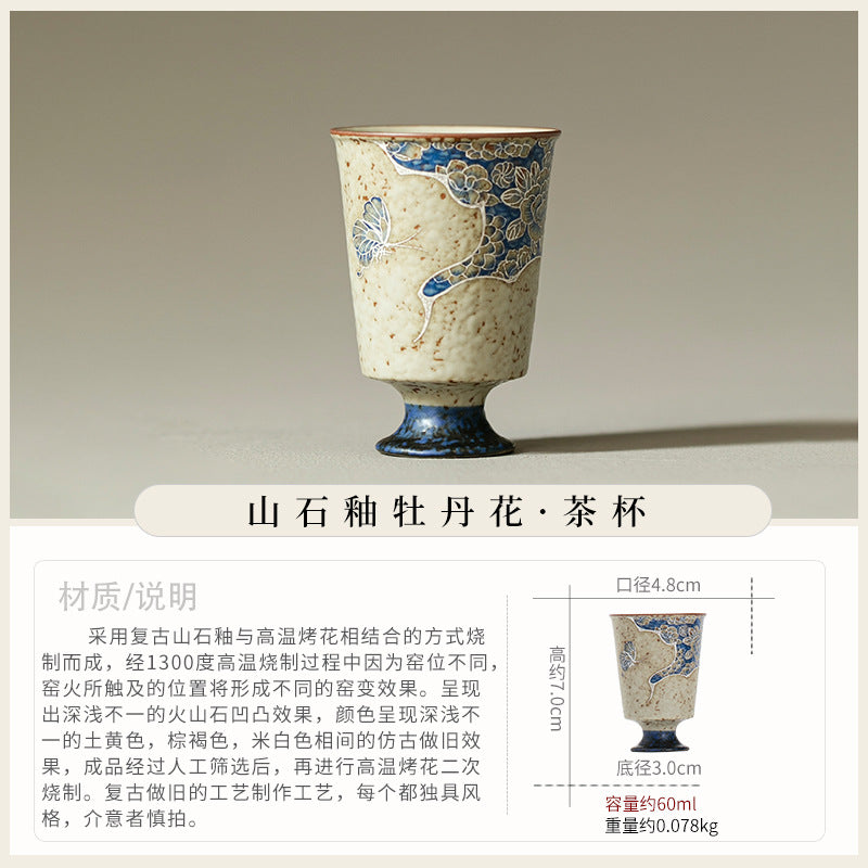 Authentic Vintage Blue & White Peony Aroma High-Stem Master Teacup - 75ml Gongfu Cup