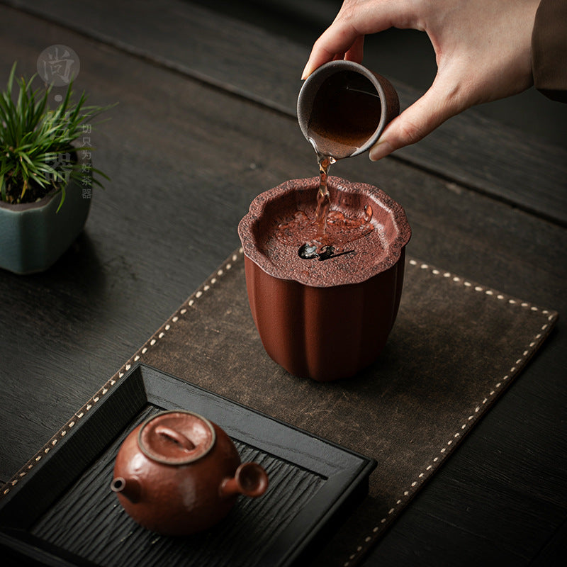 Authentic Jujube Red Ceramic Covered Jianshui Tea Waste Basin - 800ml Teaware Accessories