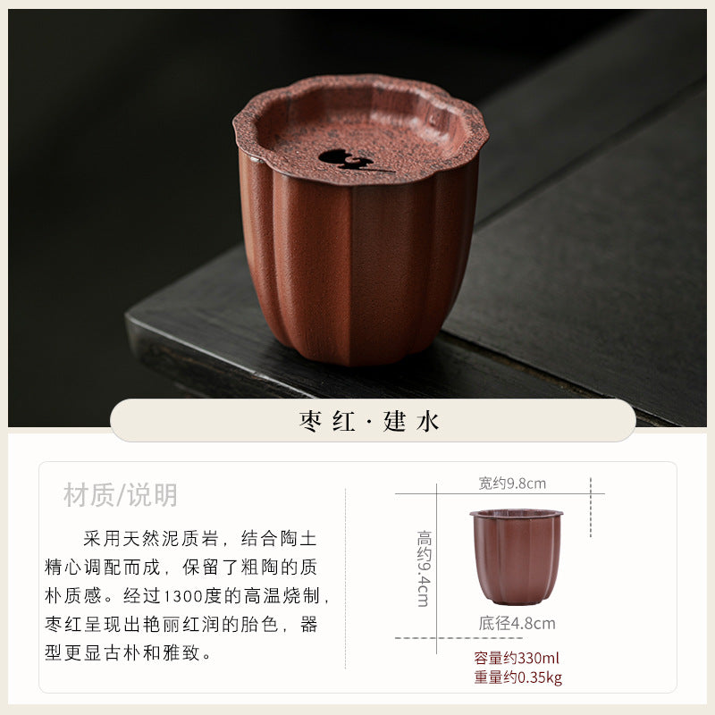 Authentic Jujube Red Ceramic Covered Jianshui Tea Waste Basin - 800ml Teaware Accessories