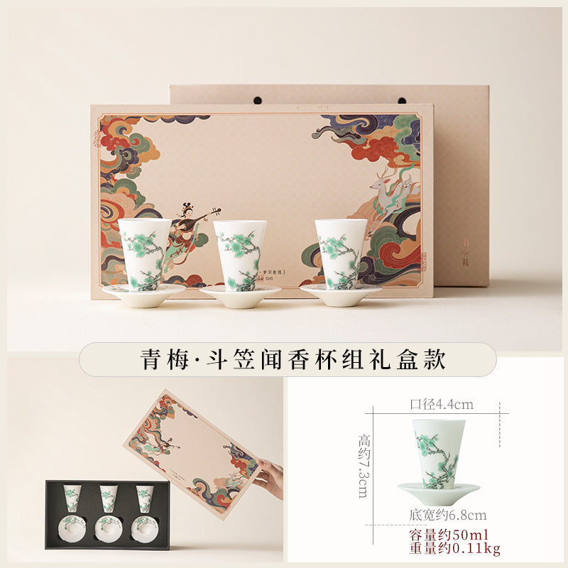 Authentic Dunhuang Thousand Buddhas Ceramic Master Teacup with Coaster - 85ml Gongfu Cup