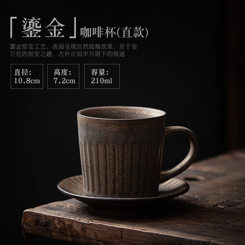 Authentic Coarse Stoneware 24K Gold-Gilded Ceramic Coffee & Tea Mug - 320ml Breakfast Cup