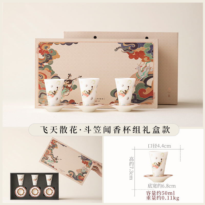 Authentic Dunhuang Thousand Buddhas Ceramic Master Teacup with Coaster - 85ml Gongfu Cup