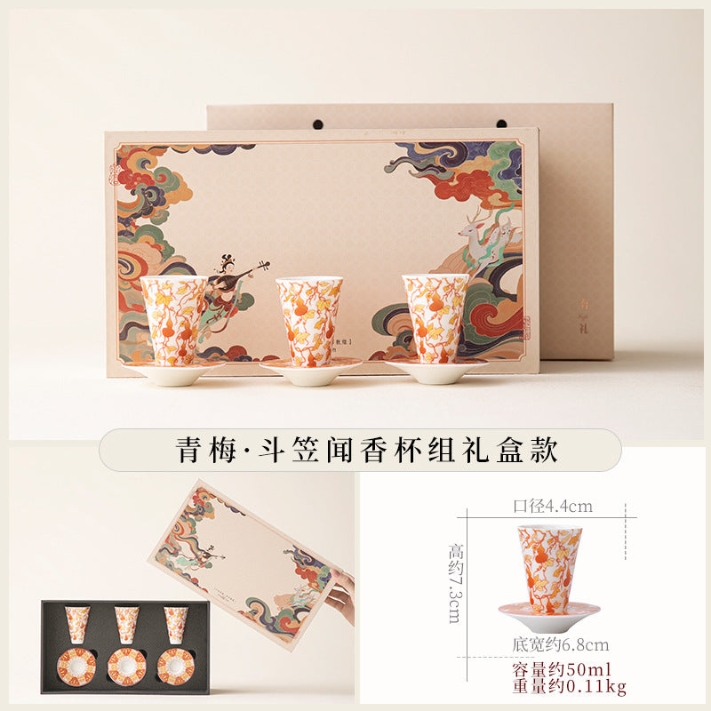 Authentic Dunhuang Thousand Buddhas Ceramic Master Teacup with Coaster - 85ml Gongfu Cup