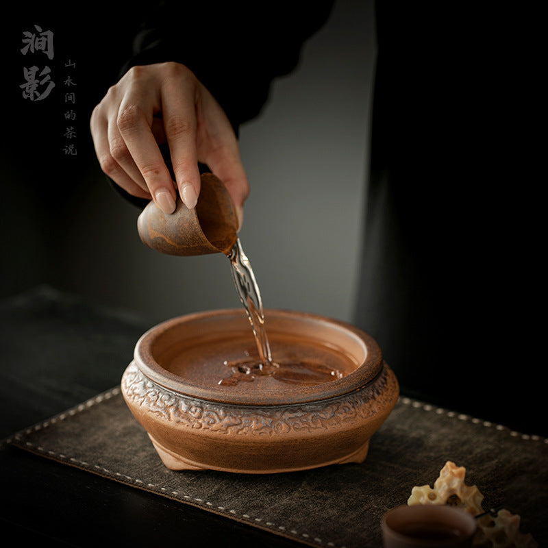 Authentic Old Rock Clay Water-Storage Dry-Brewing Pot Bearer Tray - 18cm Teaware Accessories