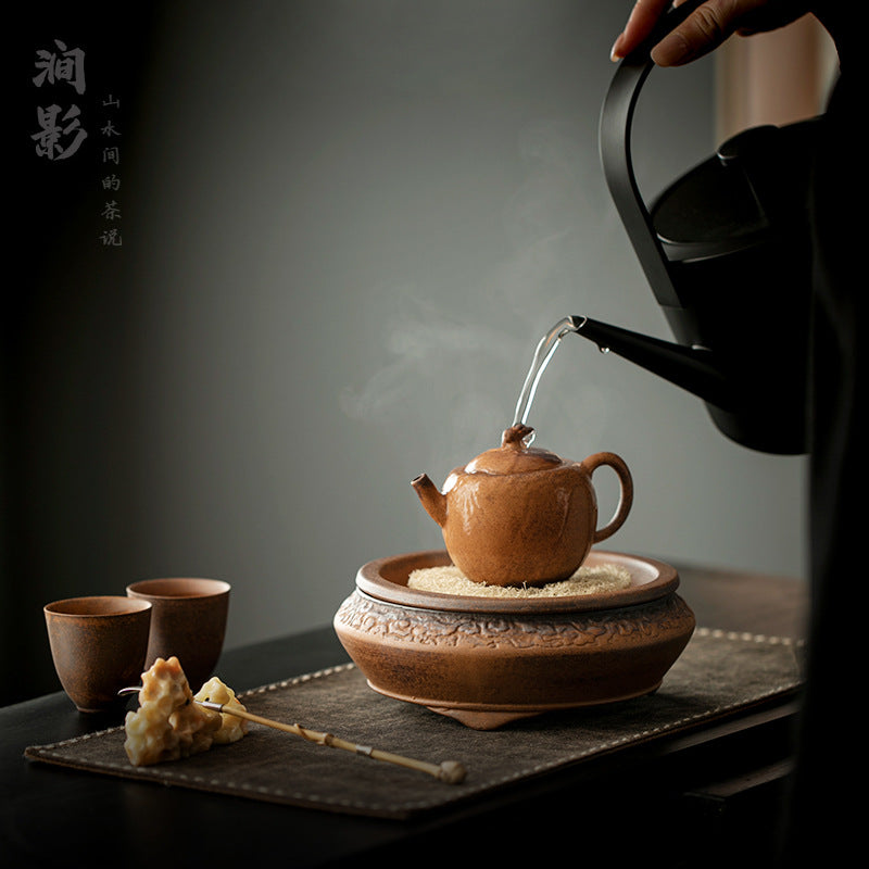Authentic Old Rock Clay Water-Storage Dry-Brewing Pot Bearer Tray - 18cm Teaware Accessories
