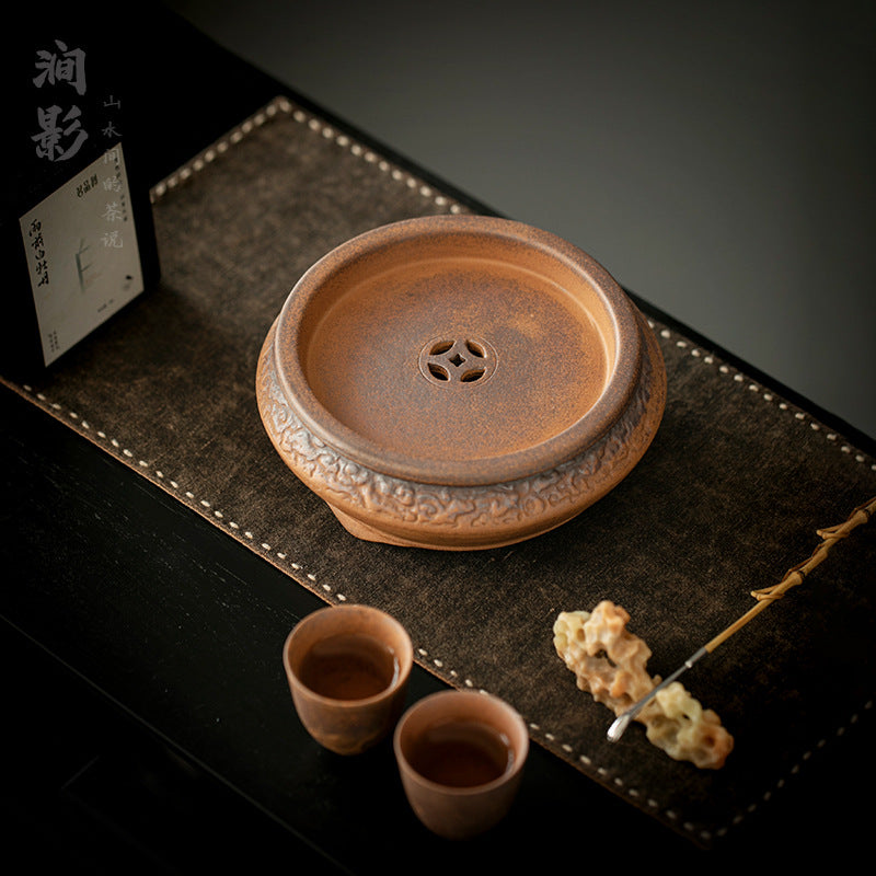 Authentic Old Rock Clay Water-Storage Dry-Brewing Pot Bearer Tray - 18cm Teaware Accessories