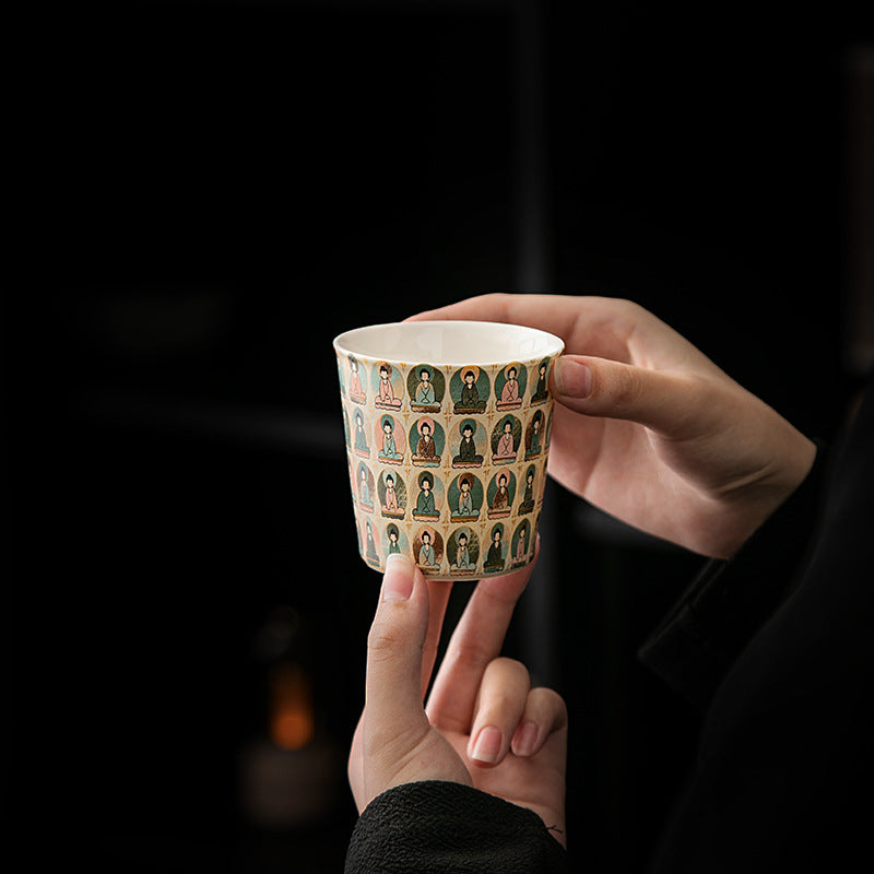 Authentic Dunhuang Grottoes Thousand Buddhas Large Ceramic Zen Mug - 320ml Office & Tea Cup