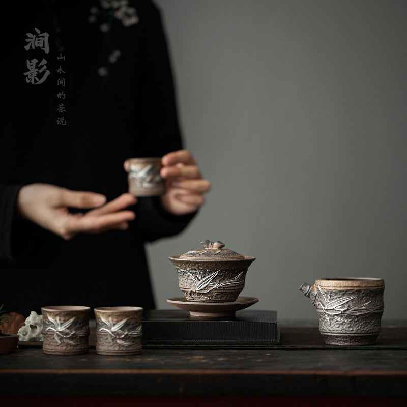Authentic Coarse Stoneware Large San Cai Gaiwan Steeper - 190ml Vintage Tea Bowl