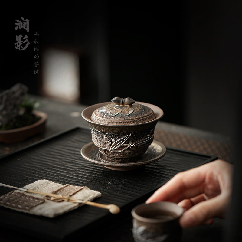 Authentic Coarse Stoneware Large San Cai Gaiwan Steeper - 190ml Vintage Tea Bowl